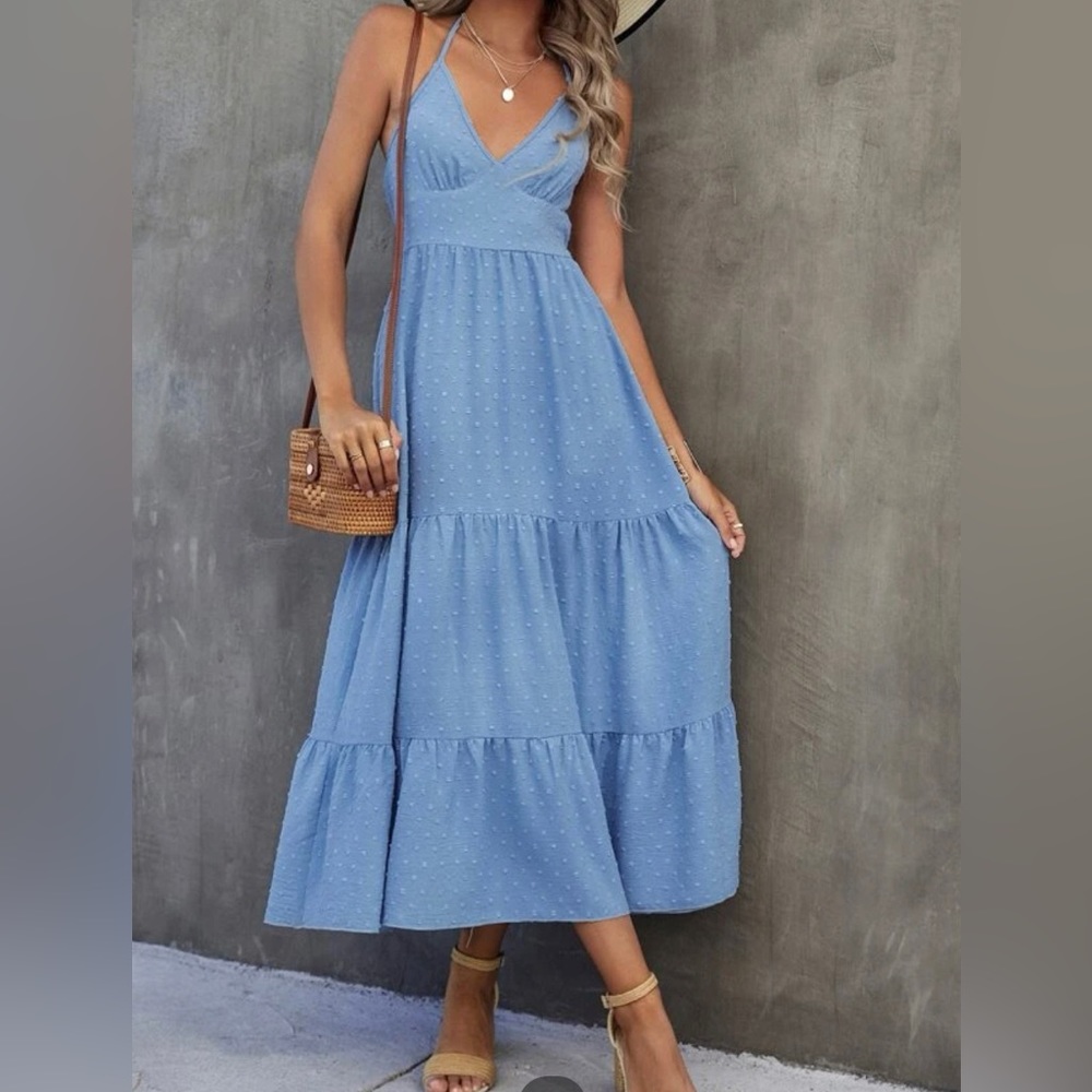 Blue ruffle hem dress